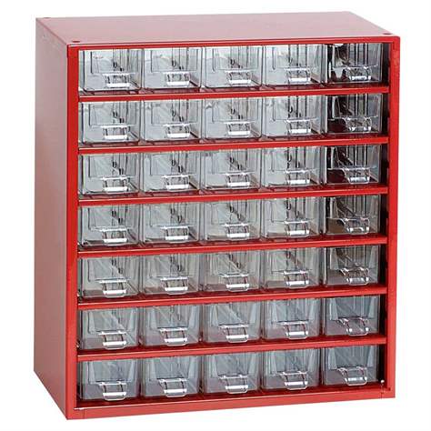 Schubladenmagazin 306 x 155 x 327 mm, Farbe rot, 35 Schubladen