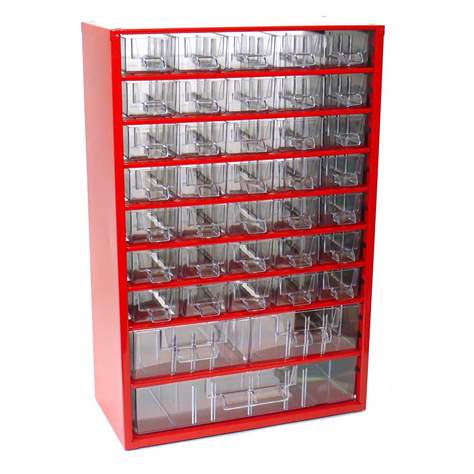 Schubladenmagazin 306 x 155 x 460 mm, Farbe rot, 38 Schubladen
