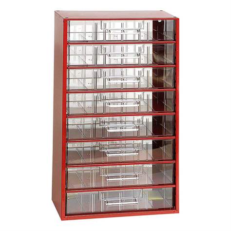 Szafka z szufladami do magazynowania 306 x155 x 551 mm, czerwona, 8 szuflad