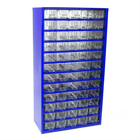 Ukládací skříňka se zásuvkami 306 x 155 x 551 mm, modrá, 60 zásuvek