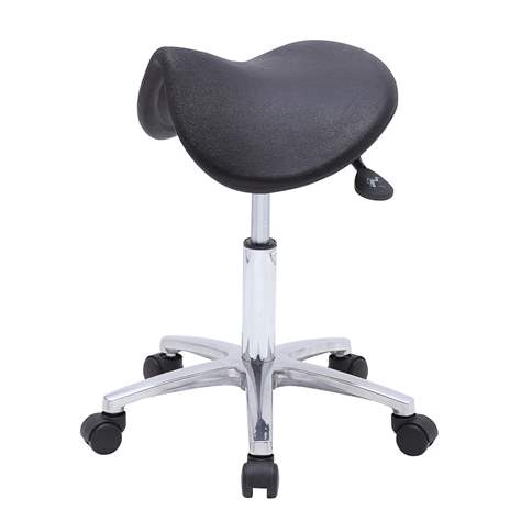 Taburet șa de lucru atelier ergonomic rotativ tip șa pentru industrie, neagră, cu role dure