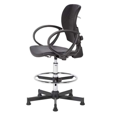 Komforttabler Arbeitsdrehstuhl TECHNO mit Armlehnen, hoch, mit Bodengleitern und Fußring.