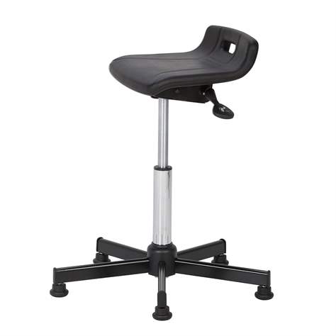 Taburet de lucru atelier productie ergonomic rotativ pentru industrie TECHNO cu șezut înclinat, șezut din poliuretan neagru