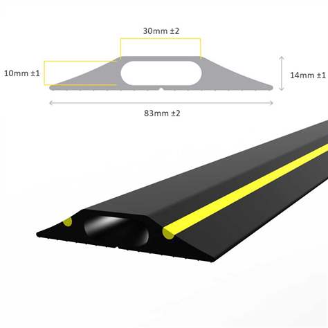 Kabelbrücke, Länge 3 m, Kabeldurchführung 30 x 10 mm, Schwarz mit gelben Warnstreifen - COBA Europe GmbH