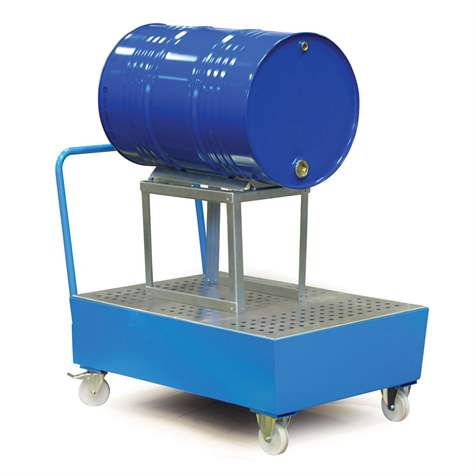 Cuvă de retenție mobilă din oțel cu raft suport de depozitare pentru 1 butoi, capacitate colectare 215 l, lxLxH: 1200x800x425 mm