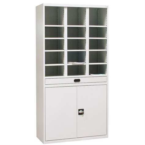 Stahlschrank mit 15 Kleinfächer und Türschrank, HxBxT: 1990 x 1000 x 435 mm, Lichtgrau RAL7035 - Malow - Bild2