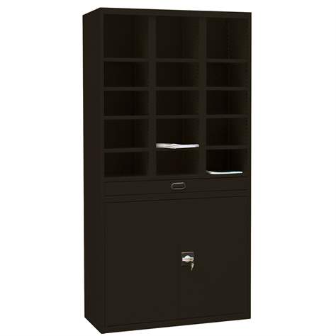 Kovová skriňa s 15 priehradkami a skrinkou, v x š x h: 1990 x 1000 x 435 mm, farba čierna RAL9005 - Malow - obrázok2