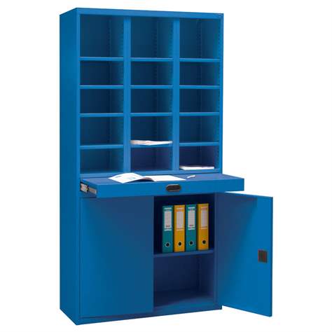 Stahlschrank mit 15 Kleinfächer und Türschrank, HxBxT: 1990 x 1000 x 435 mm, blau RAL5010 - Malow