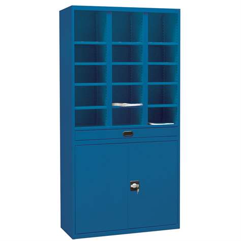 Stahlschrank mit 15 Kleinfächer und Türschrank, HxBxT: 1990 x 1000 x 435 mm, blau RAL5010 - Malow - Bild2