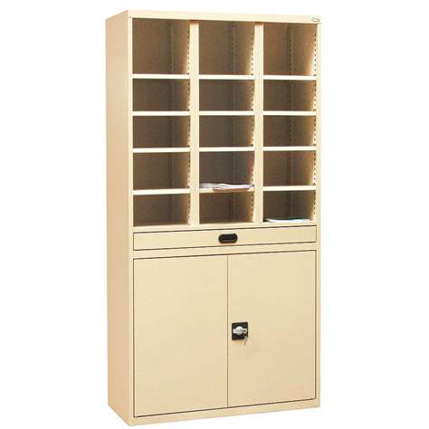 Kovová skříň s 15 přihrádkami a skříňkou, v x š x h: 1990 x 1000 x 435 mm, barva béžová RAL1015 - Malow - obrázek2