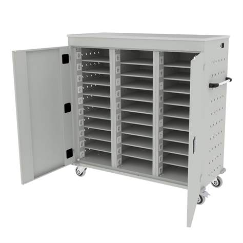 Schrank für Notebooks, mit Ladung, 30 Fächer, BxTxH: 1310x540x1250 mm, Gehäuse Lichtgrau RAL7035/ Türfarbe Lichtgrau RAL7035 - Malow