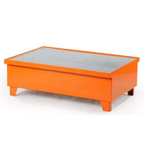 Auffangwanne, Stahl lackiert, mit Gitterrost, 1200 x 810 mm, orange RAL2000.