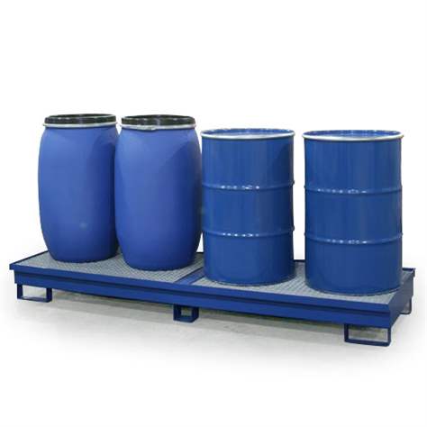 Auffangwanne, Stahl lackiert, mit Gitterrost, 2500 x 800 mm, blau RAL5010.