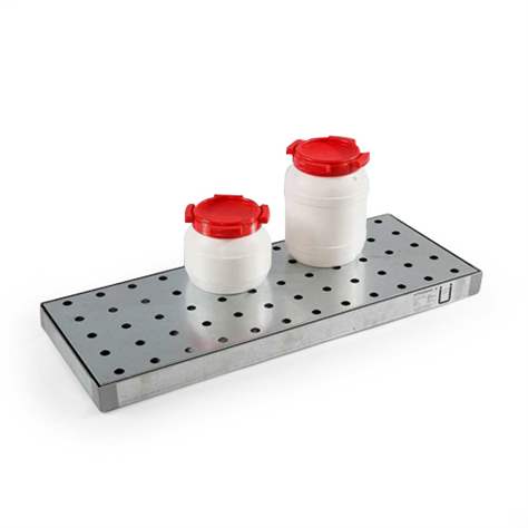 Auffangwanne für Kleingebinde, mit Zulassung, verzinkt, mit Lochblechrost, Auffangvolumen 20l, 940 x 370 mm