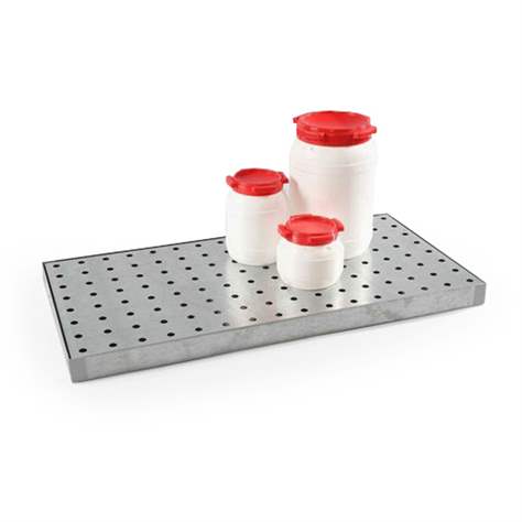 Auffangwanne für Kleingebinde, verzinkt, mit Lochblechrost, Auffangvolumen 40l, 1200 x 600 mm