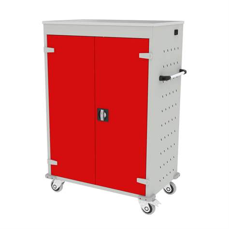 Schrank für Notebooks, mit Ladung, 20 Fächer, BxTxH: 920x540x1250 mm, Gehäuse Lichtgrau RAL7035/ Türfarbe Rot RAL3020 - Malow - Bild2