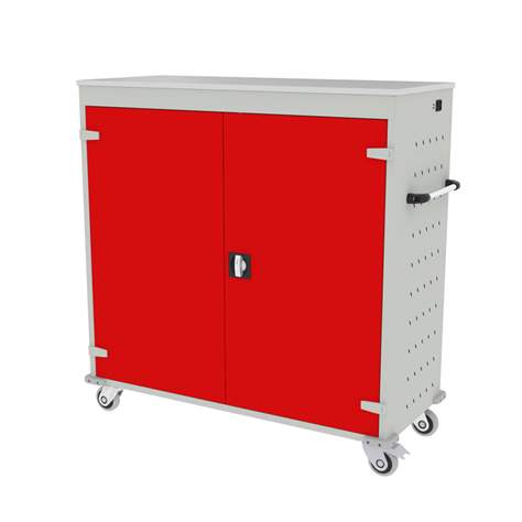 Schrank für Notebooks, mit Ladung, 30 Fächer, BxTxH: 1310x540x1250 mm, Gehäuse Lichtgrau RAL7035/ Türfarbe Rot RAL3020 - Malow - Bild2