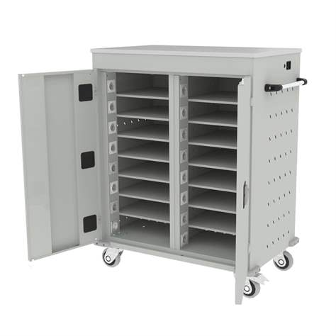 Schrank für Notebooks, mit Ladung, 16 Fächer, BxTxH: 920x540x1060 mm, Gehäuse Lichtgrau RAL7035/ Türfarbe Lichtgrau RAL7035 - Malow