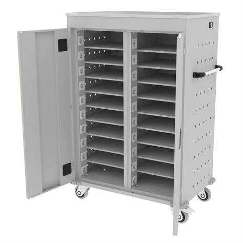 Schrank für Notebooks, mit Ladung, 20 Fächer, BxTxH: 920x540x1250 mm, Gehäuse Lichtgrau RAL7035/ Türfarbe Lichtgrau RAL7035 - Malow