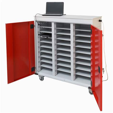 Schrank für Notebooks, mit Ladung, 30 Fächer, BxTxH: 1310x540x1250 mm, Gehäuse Lichtgrau RAL7035/ Türfarbe Lichtgrau RAL7035 - Malow - Bild5