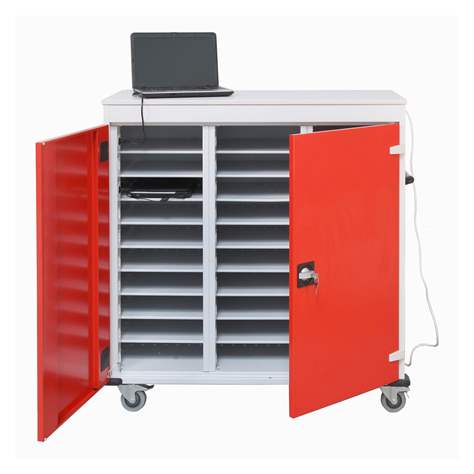 Schrank für Notebooks, mit Ladung, 30 Fächer, BxTxH: 1310x540x1250 mm, Gehäuse Lichtgrau RAL7035/ Türfarbe Lichtgrau RAL7035 - Malow - Bild6