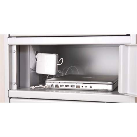 Schrank für Notebooks mit Ladung, 10 Fächer, BxTxH: 400x520x1800 mm, Gehäuse Lichtgrau RAL7035/ Türfarbe Lichtgrau RAL7035 - Malow - Bild4