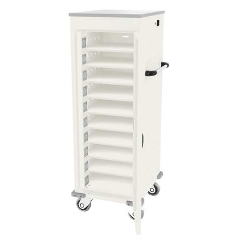 Schrank für Notebooks mit Ladung, 10 Fächer, BxTxH: 530x540x1250 mm, Gehäuse Weiß RAL9010/ Türfarbe Weiß RAL9010 - Malow