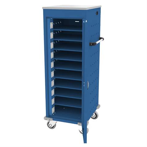 Schrank für Notebooks mit Ladung, 10 Fächer, BxTxH: 530x540x1250 mm, Gehäuse Blau RAL5010/ Türfarbe Blau RAL5010 - Malow