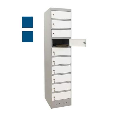 Schrank für Notebooks mit Ladung, 10 Fächer, BxTxH: 400x520x1800 mm, Gehäuse Blau RAL5010/ Türfarbe Blau RAL5010 - Malow - Bild5