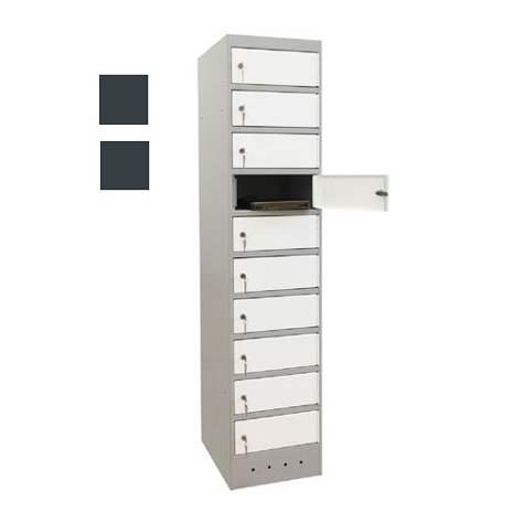 Schrank für Notebooks mit Ladung, 10 Fächer, BxTxH: 400x520x1800 mm, Gehäuse Lichtgrau RAL7035/ Türfarbe Lichtgrau RAL7035 - Malow - Bild5