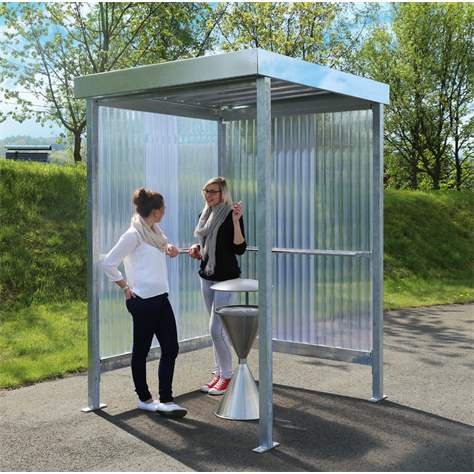 Raucherunterstand, Rück- und eine Seitenwand aus gewelltem PVC, Dach aus Trapezblech, H x B x T: 2360x2960x1580 mm - WSM - Walter Solbach Metallbau GmbH - Bild2