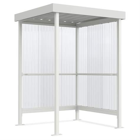 Raucherunterstand, 2 Seitenwände aus gewelltem PVC, Dach aus Trapezblech, H x B x T:  2360x1720x1580 mm, verzinkt + lackiert Grauweiß RAL9002 - WSM - Walter Solbach Metallbau GmbH