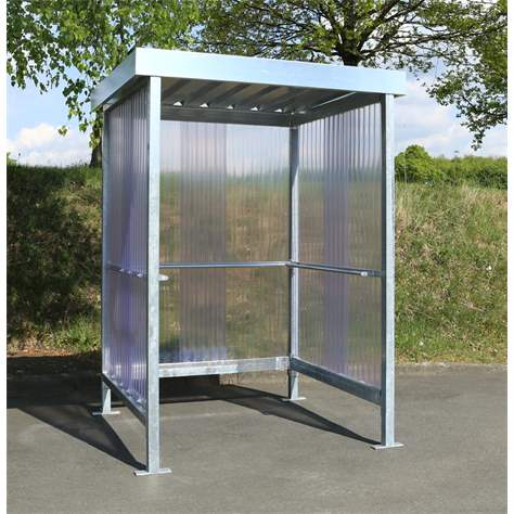 Raucherunterstand, 3 Seitenwände aus gewelltem PVC, Dach aus Trapezblech, H x B x T:  2360x1720x1580 mm - WSM - Walter Solbach Metallbau GmbH