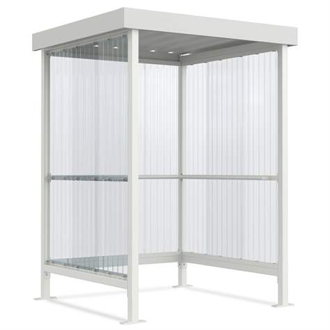 Raucherunterstand, 3 Seitenwände aus gewelltem PVC, Dach aus Trapezblech, H x B x T:  2360x1720x1580 mm, verzinkt + lackiert Grauweiß RAL9002 - WSM - Walter Solbach Metallbau GmbH - Bild5