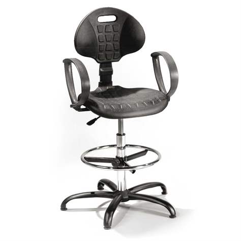Arbeitsdrehstuhl PRO STANDARD mit Armlehnen, hoch, mit Bodengleitern und Fußring.