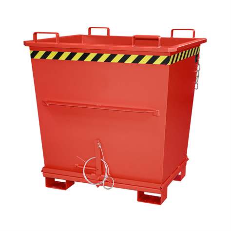 Kónický přepravník s výklopným dnem, objem 1000 l, nosnost 2000 kg, d x š x v: 1040 x 1200 x 1270 mm, barva červená RAL3000 - Bauer GmbH