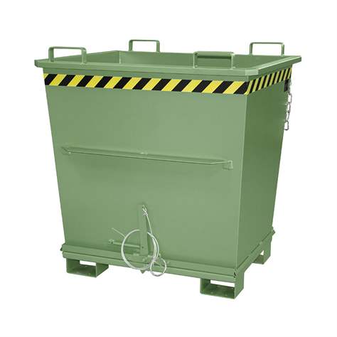 Kónický přepravník s výklopným dnem, objem 1000 l, nosnost 2000 kg, d x š x v: 1040 x 1200 x 1270 mm, barva zelená RAL6011 - Bauer GmbH