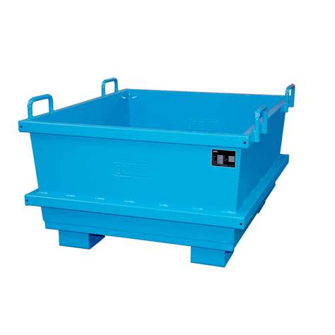 Konischer Stahl-Behälter, stapelbar, Volumen 500 l, LxBxH: 1040x1200x680 mm, Farbe Blau RAL5012 - Bauer GmbH