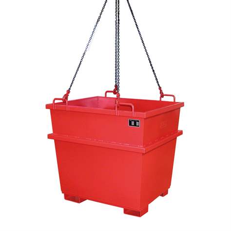 Konischer Stahl-Behälter, stapelbar, Volumen 1000 l, LxBxH: 1040x1200x1215 mm, Farbe Rot RAL3000 - Bauer GmbH - Bild3