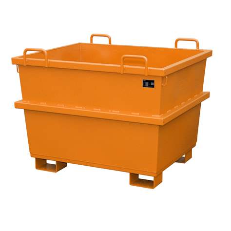 Containere din oțel, conice, stivuible, volum 750 l, lxLxH: 1040x1200x955 mm, orange RAL2000 - Bauer GmbH