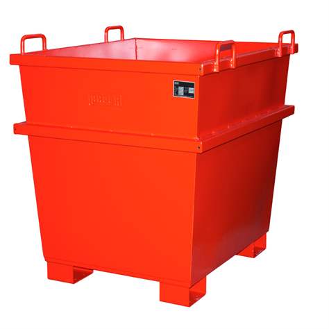 Konischer Stahl-Behälter, stapelbar, Volumen 1000 l, LxBxH: 1040x1200x1215 mm, Farbe Rot RAL3000 - Bauer GmbH