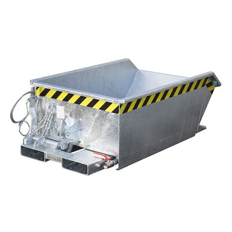 Nízký výklopný přepravník se sítkem, výpustný kohout, objem 270 l, nosnost 1000 kg, d x š x v: 1385x780x450 mm, žárově zinkovaná - Bauer GmbH