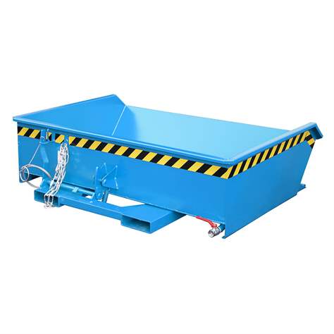 Nízký výklopný přepravník se sítkem, výpustný kohout, objem 610 l, nosnost 1000 kg, d x š x v: 1385x1680x450 mm, barva modrá RAL5012 - Bauer GmbH