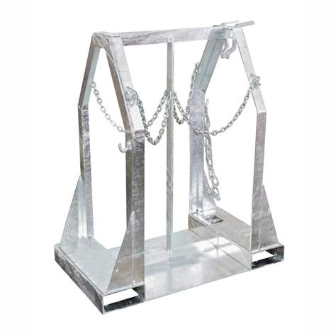 Stahlflaschen-Palette, max. 4 x Ø 250 mm, Tragfähigkeit 350 kg, LxBxH: 500x860x1080 mm, feuerverzinkt - Bauer GmbH