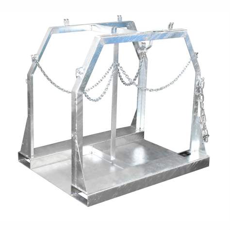 Palet pentru butelii din oțel pentru gaze tehnice, max. 8 x Ø 250 mm, cap.port. 700 kg, LxlxH: 1100x860x1080 mm, galvanizat - Bauer GmbH