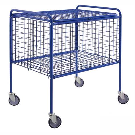 Drátěný vozík s víkem, nosnost 100 kg, d x š x v: 800x600x915 mm, lakovaný modrý - Konga Mekaniska Verkstad AB