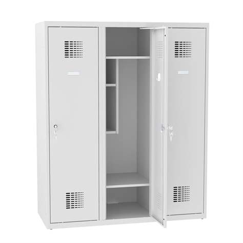 Garderobenschrank für Schüler, BxTxH: 1200x500x1450 mm, Zylinderschloß, Korpus Grau RAL7035/Türfarbe Grau RAL7035 - Malow