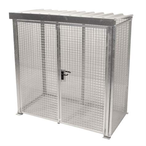 Klec na plynové lahve, se střechou, dvoukřídlé dveře, max. lahví 32 x Ø 230 mm, d x š x v: 2100x1085x2160 mm, žárově zinkované - Bauer GmbH