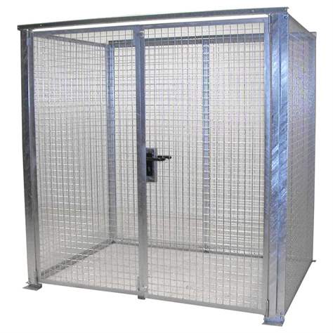 Klec na plynové lahve, bez střechy, dvoukřídlé dveře, max. lahví 48 x Ø 230 mm, d x š x v: 2100x1500x2070 mm, žárově zinkované - Bauer GmbH