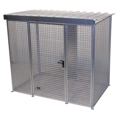 Gasflaschen-Container, mit Dach, einflügelige Tür, max. flashen 60 x Ø 230 mm, LxBxH: 2400x1500x2160 mm, feuerverzinkt - Bauer GmbH